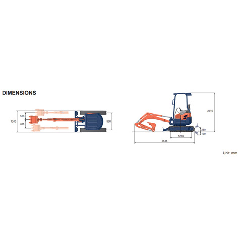 MINI EXCAVATOR 1.7T ZERO SWING - code:200005